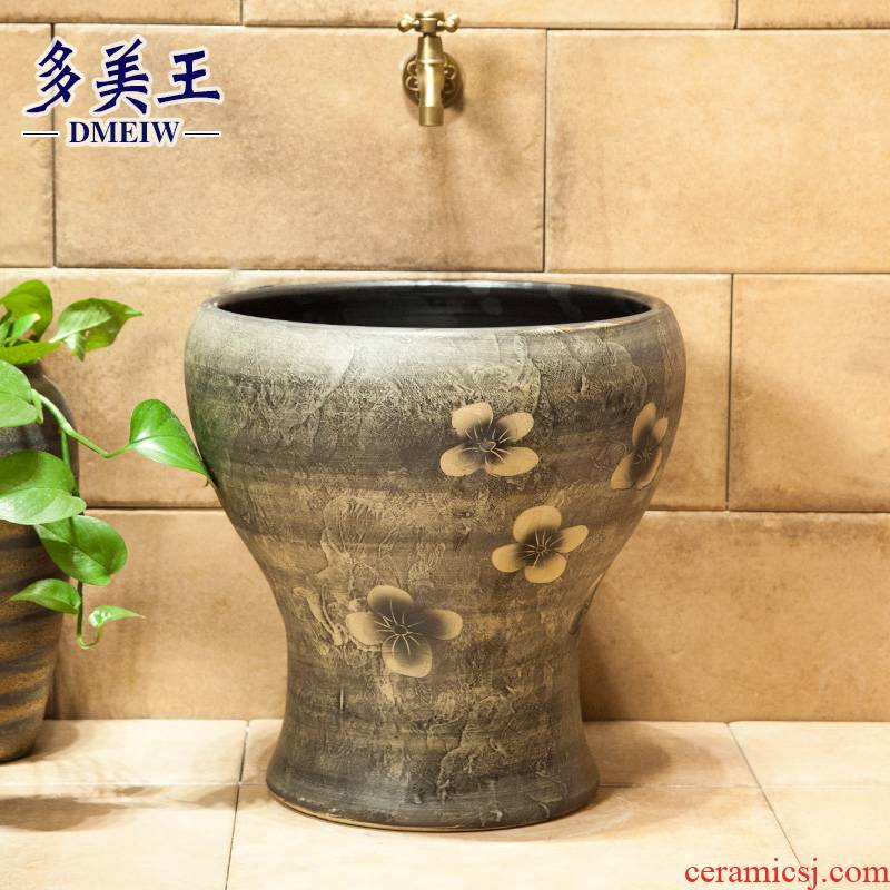 Ceramic mop mop pool balcony ChiFangYuan one - piece mop pool of large diameter mop plate of 42 cm flower soul in the ink