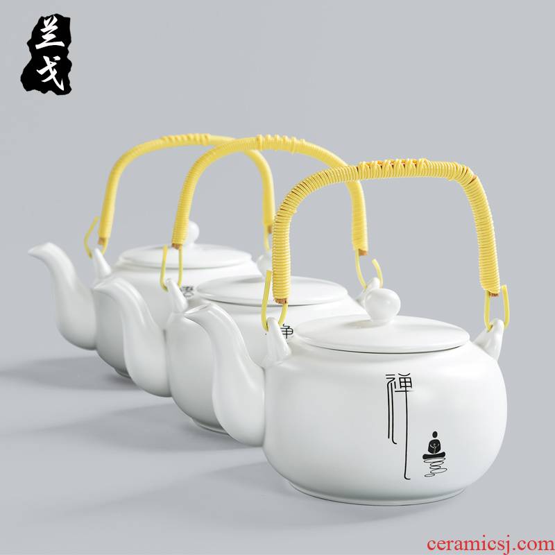 Having up fat white matte enrolled glaze large teapot kung fu tea set ceramic household single girder pot pot