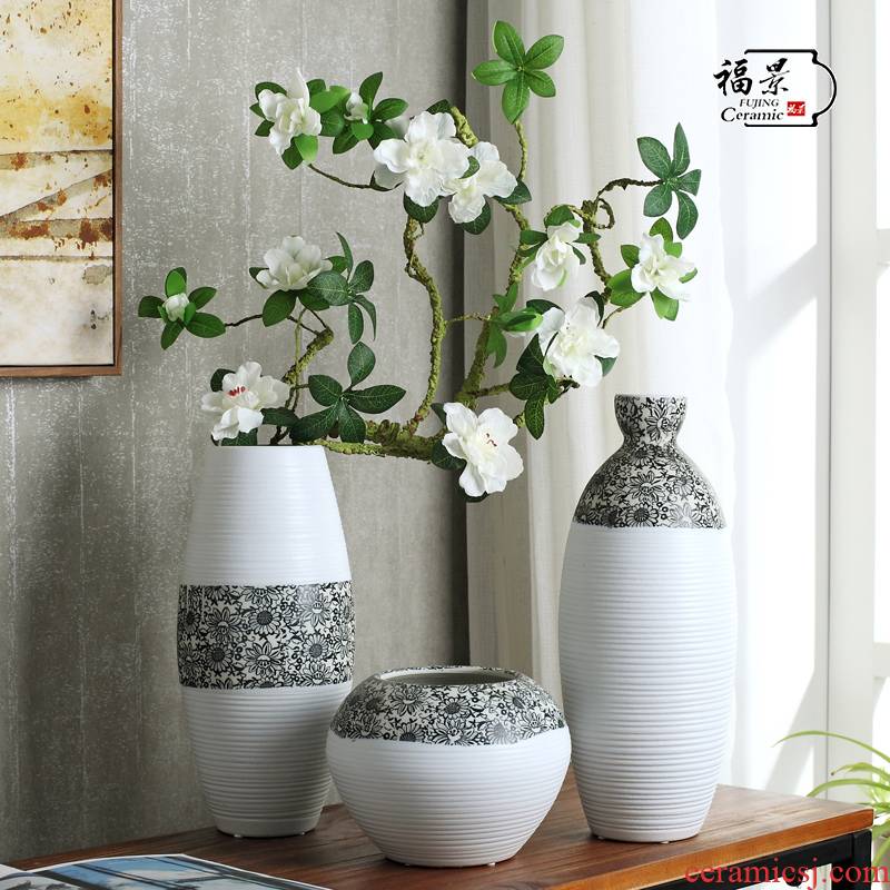 The creative scene ground vase furnishing articles home decoration ceramic pottery three - piece sunflower flowers sitting room