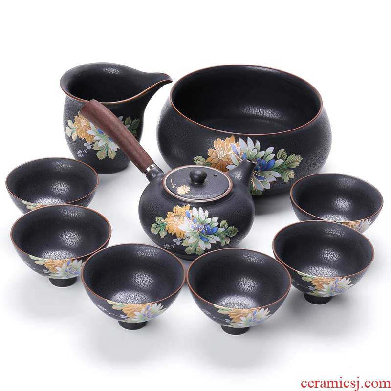 Chiang kai - shek ceramic kung fu tea set of a complete set of stereo on temmoku side face of black tea set the pot of tea
