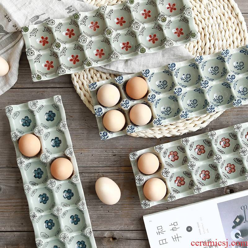 Ling Ming hin Japanese under glaze color porcelain egg 12 space rectangular egg tray of the receive a case of household kitchen