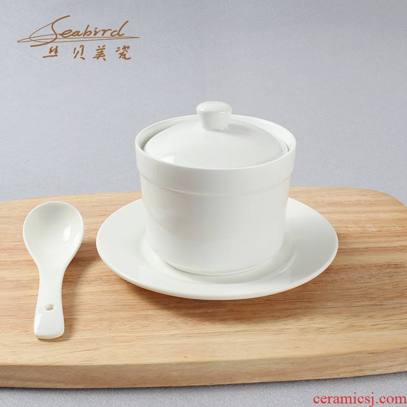 Pure white ceramic cup sugar water soup cup steamed egg stew water to offer them stew shark 's fin bird' s nest stew with cover three times