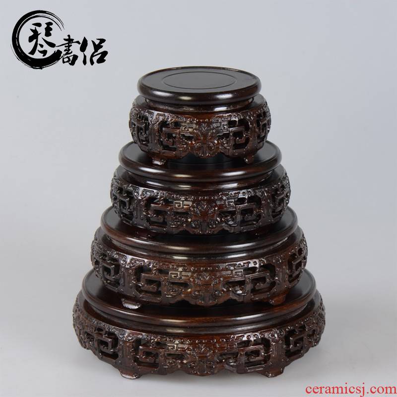 Red solid wood carving crafts porcelain vases round base tank miniascape seal wooden wooden pallet