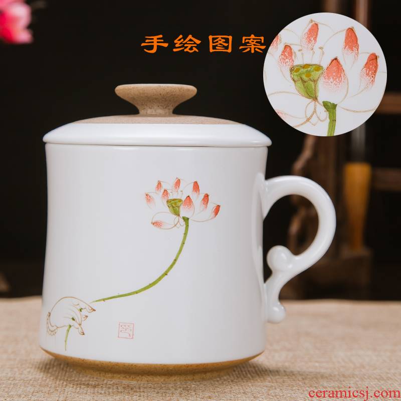 Jingdezhen ceramic cups with cover filter glass tea set personal office tea cup of water glass hand - made cup cup