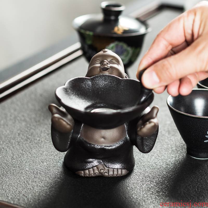 NiuRen coarse ceramic tea set of Japanese ceramic filter screen pack), black pottery kung fu tea tea tea strainer filtering