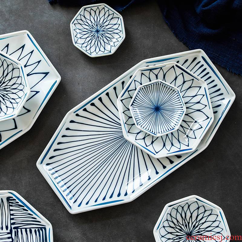 Plain Japanese anise lotus treasure ceramic tableware line plate curve plate household food dish flavor dishes rice bowls