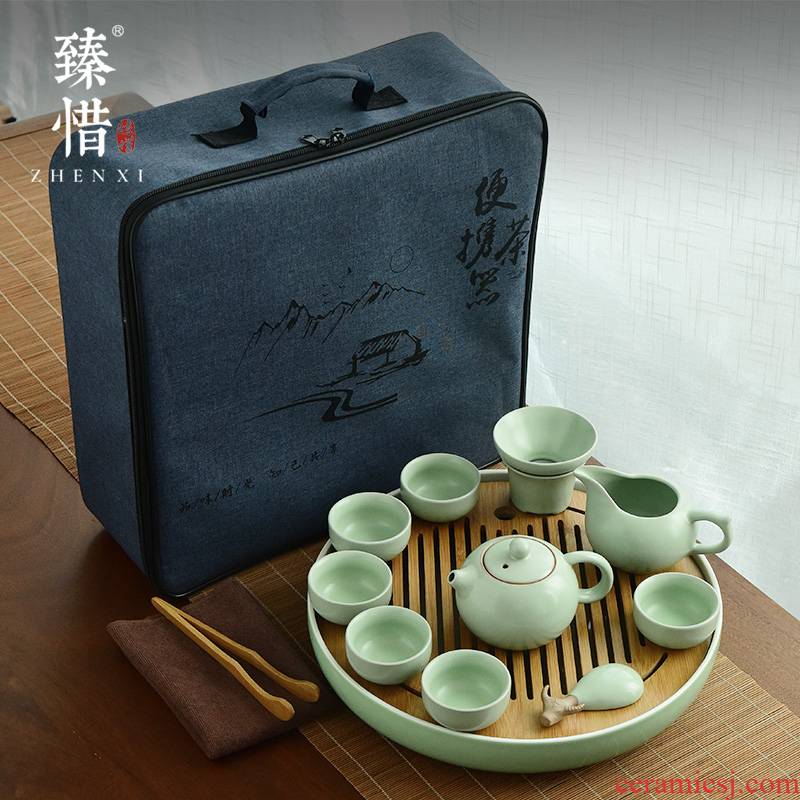 "Cherish your up ceramic portable bag kung fu tea set small household contracted a crack cup teapot