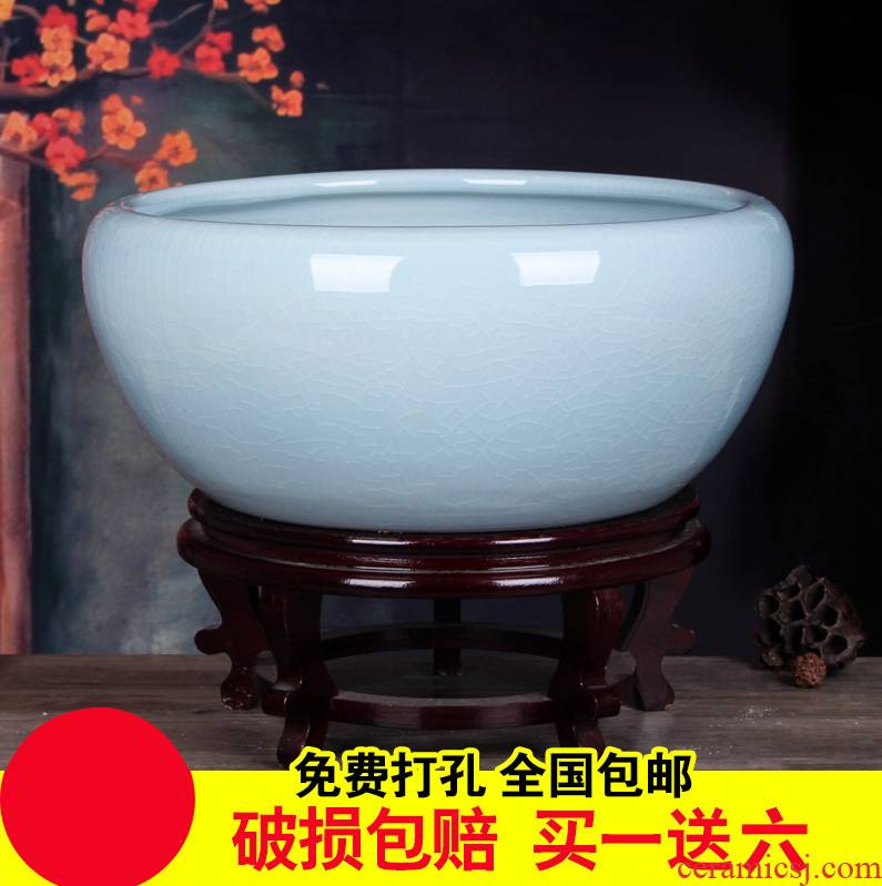 Creative ceramic goldfish bowl basin of ice to crack the tortoise cylinder water lily bowl lotus tea table flowerpot porcelain basin refers to water tank