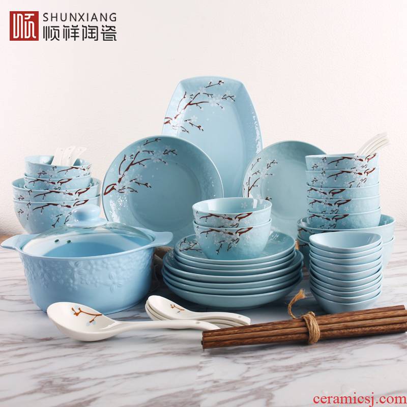 Shun cheung ceramic tableware porcelain sets blossoms on Japanese glaze color home dishes dishes chopsticks bowl to eat