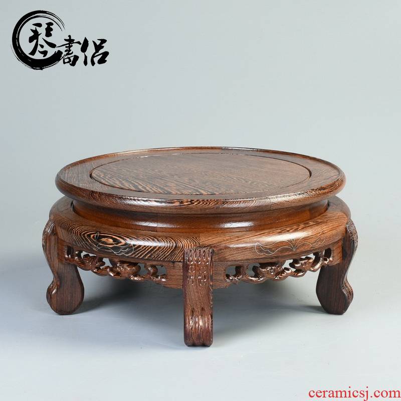 Wenge jars base vase base rounded miniascape of Buddha base solid wood handicraft furnishing articles tank base
