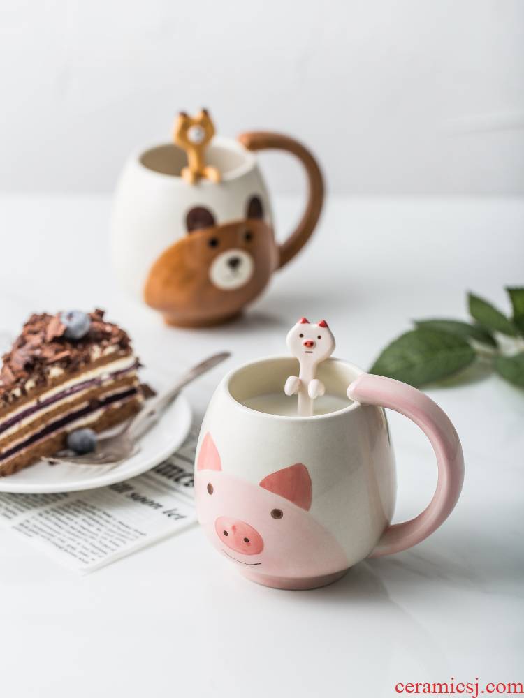 Japanese cartoon INS glass ceramic cup han edition home mugs contracted couples a creative trend