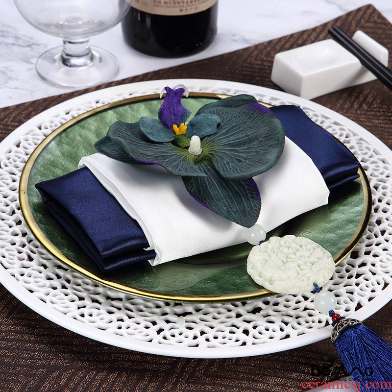 Chinese modern new Chinese style dinner plate ipads porcelain tableware set example room hall hollow out blackish green mat chopsticks sell like hot cakes
