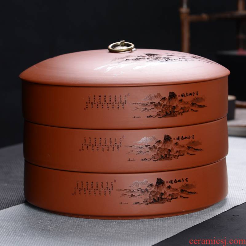 The ceramic tea canister can be superimposed puer tea tea cake tin box of purple sand wake tea family tea urn moistureproof