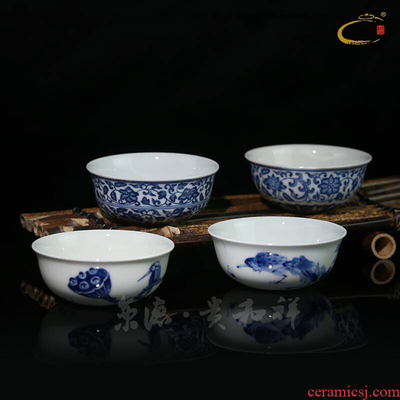 Beijing DE and auspicious hand - made glass of jingdezhen blue and white tie up branches all hand ceramic master kung fu tea tea cup