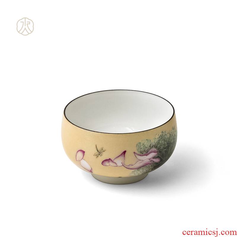 Cheng DE xuan kung fu tea cup mat glaze ceramic masters cup of pure manual pastel yellow cup 202 lotus boat crossing the water