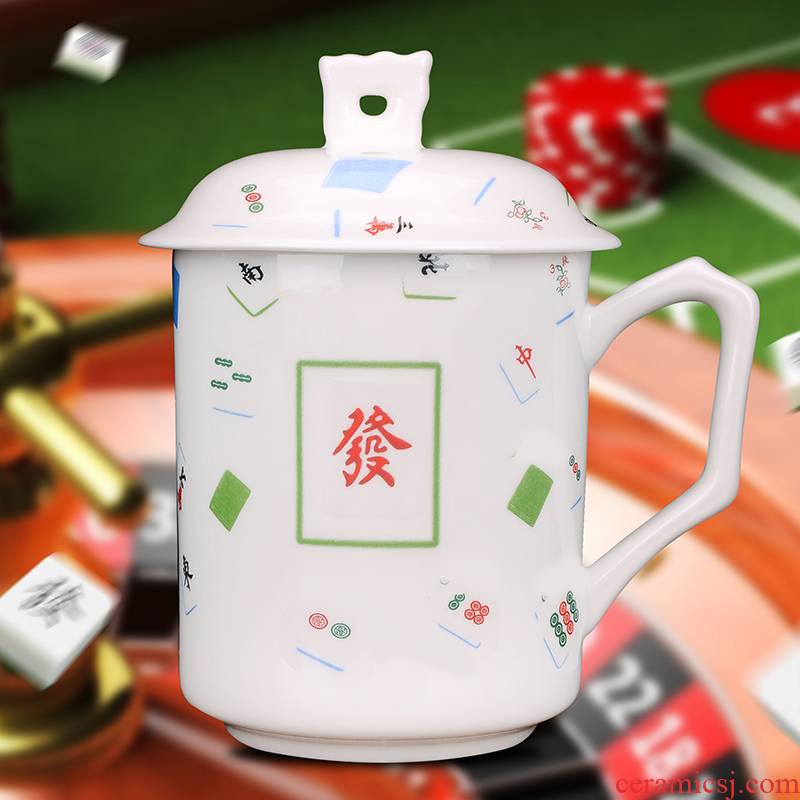 Jingdezhen blue and white porcelain cup with creative move with cover glass mahjong office tea custom glass ceramics