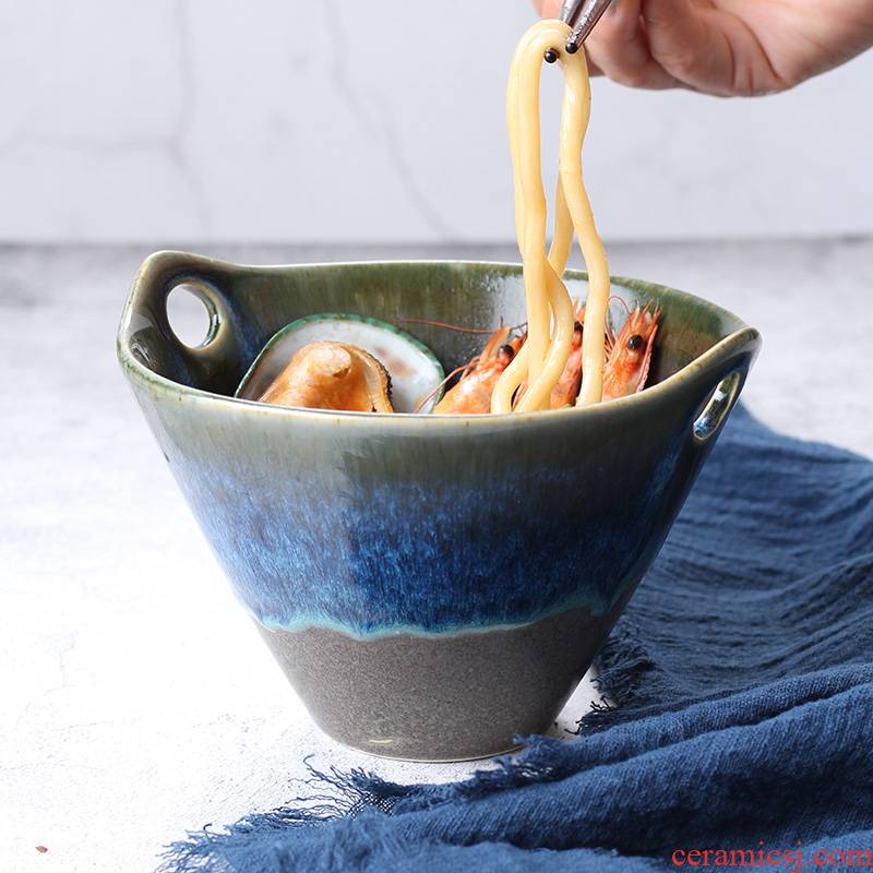 Japanese creative fambe blue hat shape inserts chopsticks ears salad bowl home la rainbow such as bowl noodles bowl of soup bowl ceramics