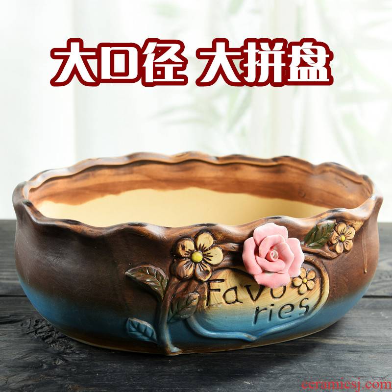 Large diameter thick fleshy plant flower POTS with a hole, ceramic green plant contracted creative platter ceramic Large diameter fleshy flower pot