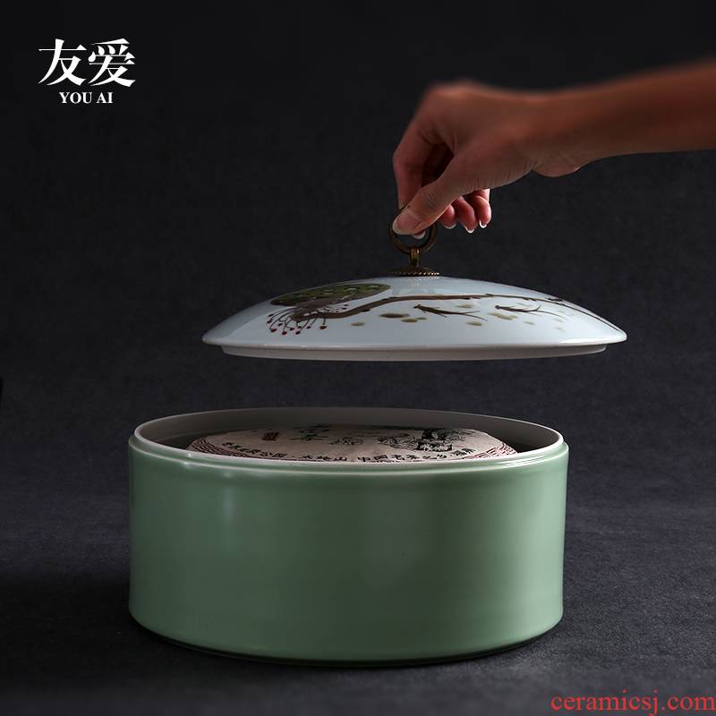 Love jingdezhen hand - made ceramic tea pot caddy fixings 3 tea cake the loaded with cover the storage tank is large
