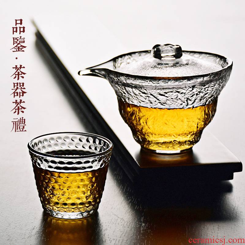 Hin reputation ceramic Japanese hammer finger tureen large thickening glass heat - resisting snow tea bowl kung fu tea set