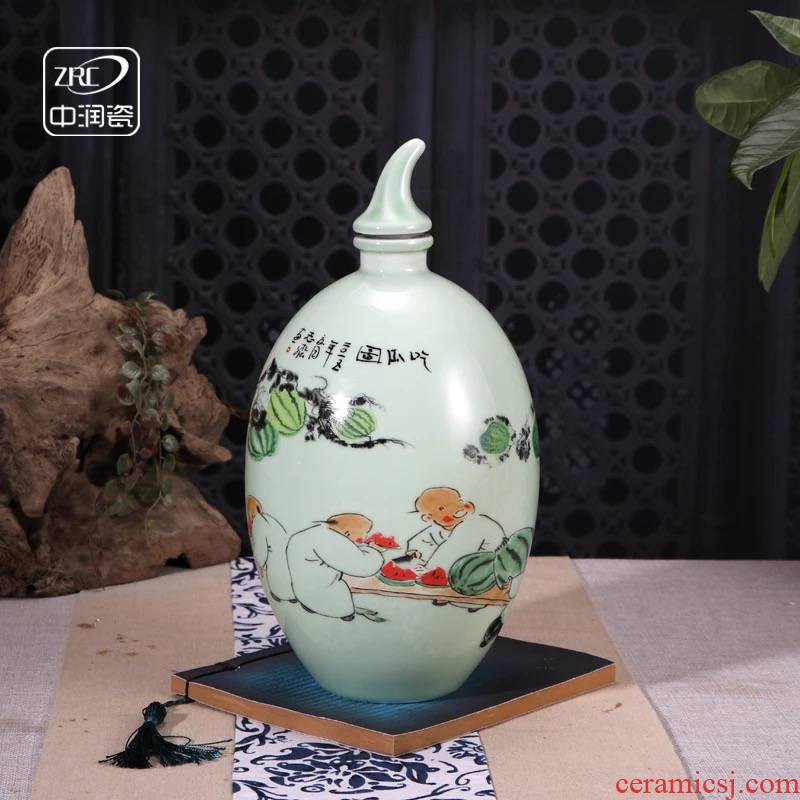 Jingdezhen ceramic jars informs the archaize creative watermelon wine pot liquor bottle empty bottle to pack mail 3 kg