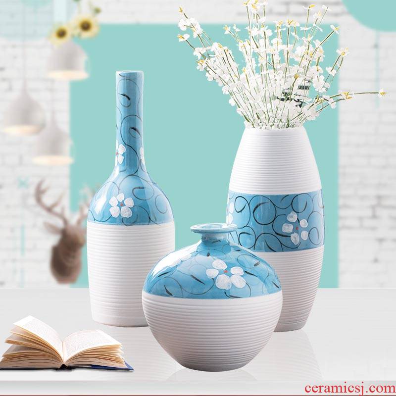 Creative household ceramics of large vase three - piece little pure and fresh and simple but elegant wine cabinet room sitting room adornment is placed