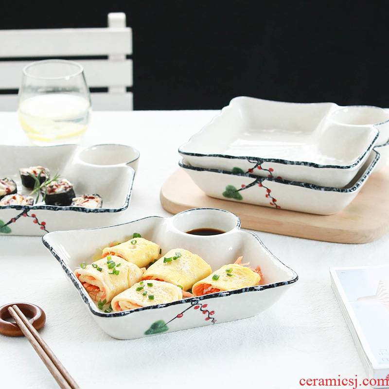 "Four" dumpling dish household vinegar dish creative Japanese tableware ceramic dishes dumplings rectangle plate