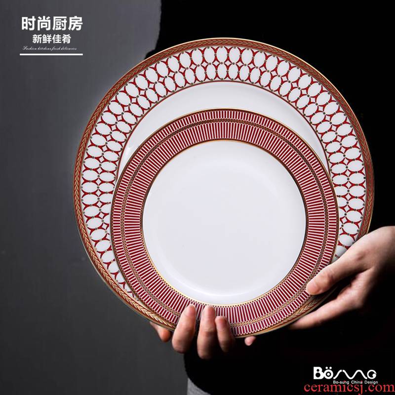 Red yao jin ou ipads porcelain dessert plate ceramic plate beefsteak plates afternoon tea heart cake pan suits for