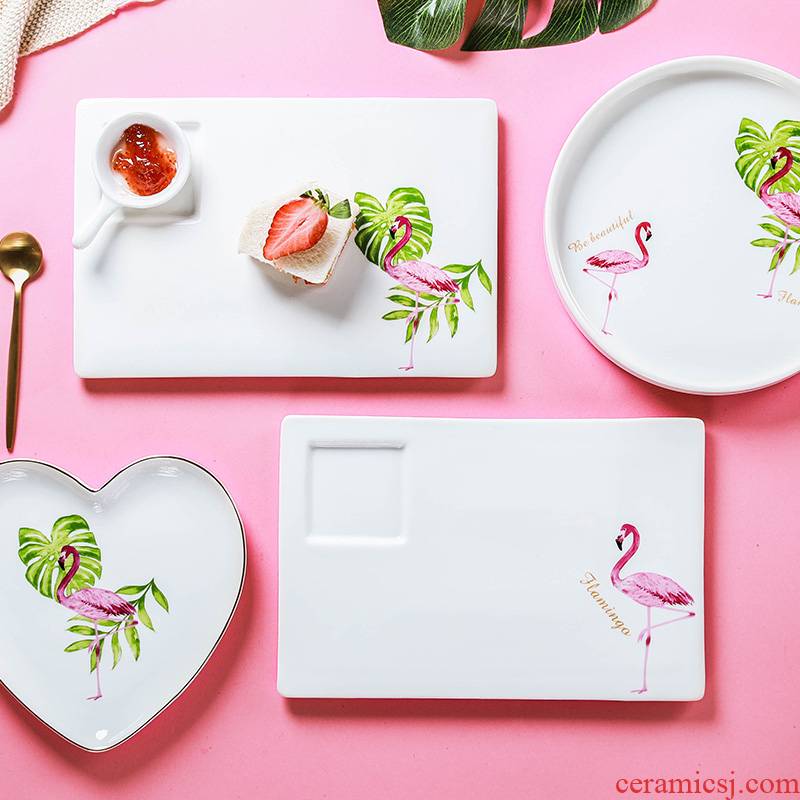 Element treasure the flamingo creative rectangle ceramic plate household vegetable dish plate beefsteak breakfast tray