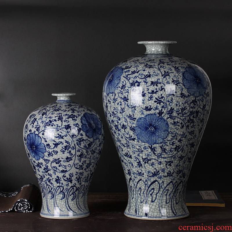 Mesa of jingdezhen blue and white hand draw archaize crack glaze ceramics large porcelain vase sitting room home furnishing articles