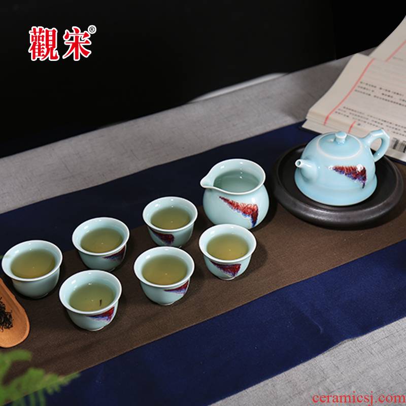 View the song View the song dynasty jingdezhen creative color glaze kung fu tea set gift teapot loading of a complete set of Chinese ceramics