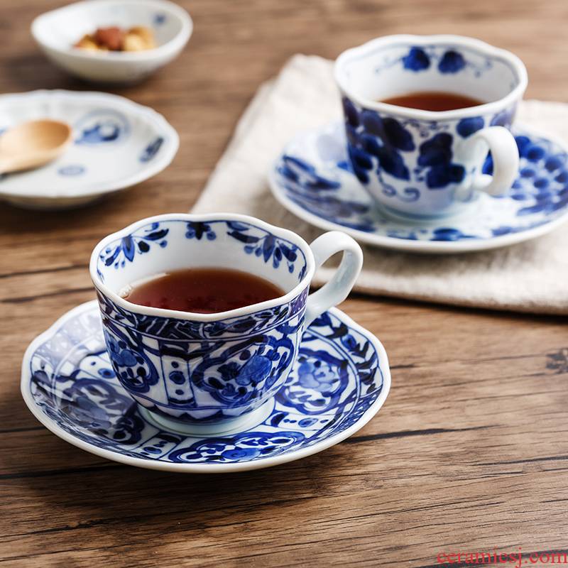 Japan 's blue winds don ceramic coffee cups and saucers suit Japanese under the glaze color red cup home afternoon tea tea set