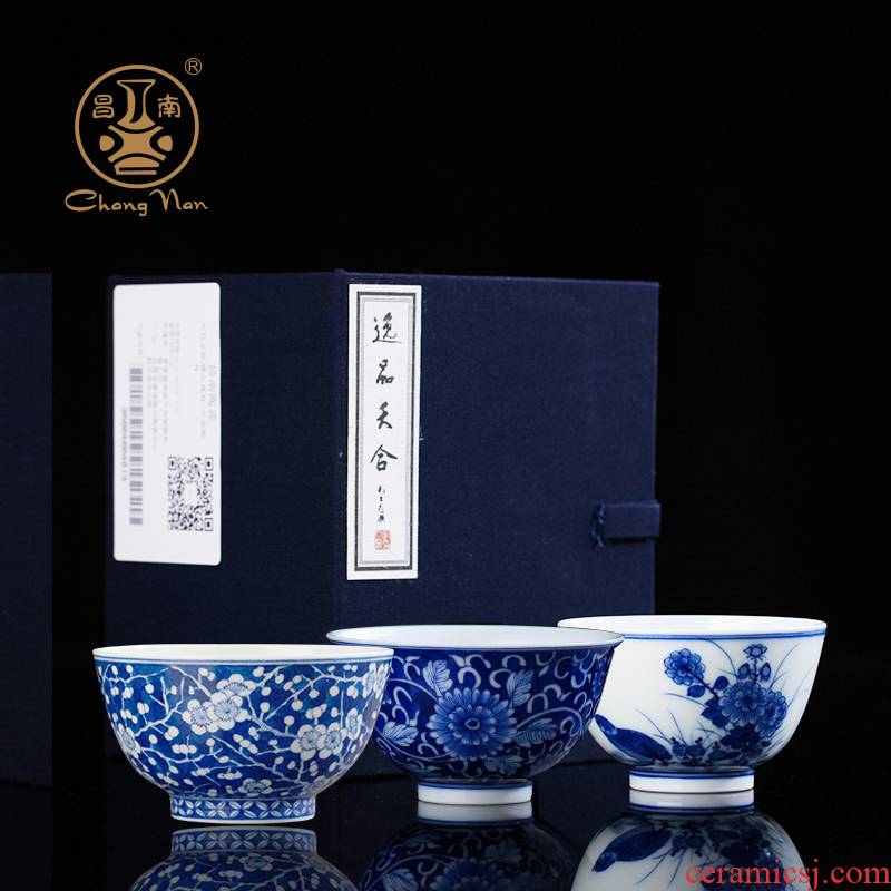 Chang south single CPU personal master sample tea cup hand - made teacup to use ceramics jingdezhen blue and white large kung fu tea set