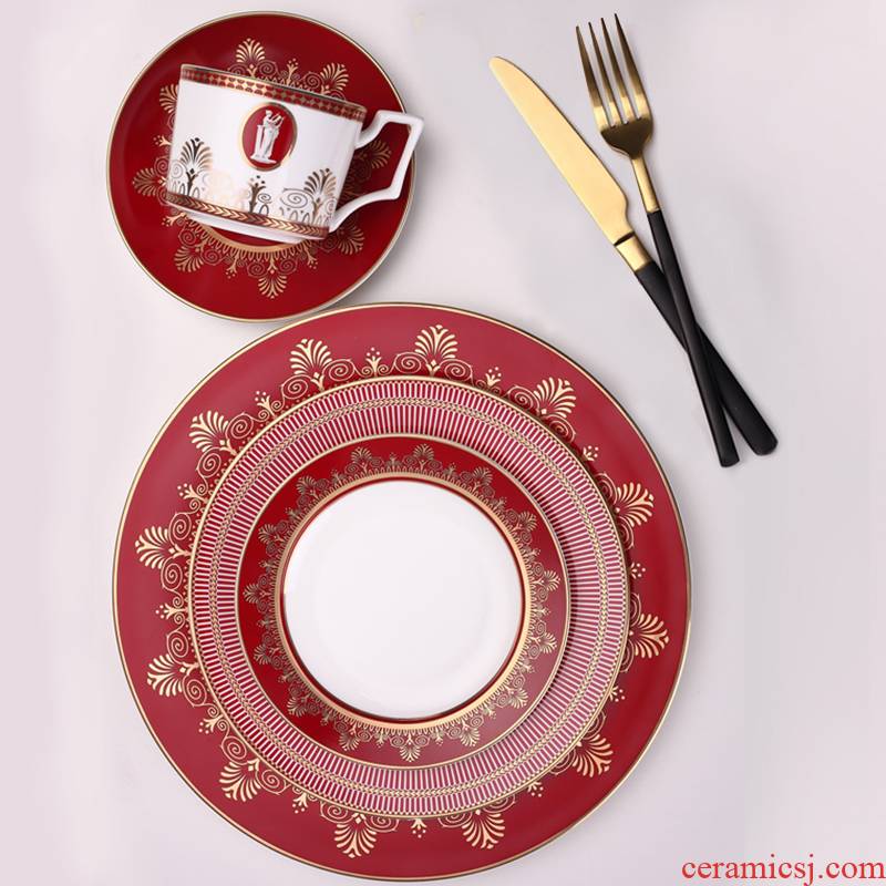 British high - grade ipads China dinner plate red example room steak plate household creative western chamber cutlery set