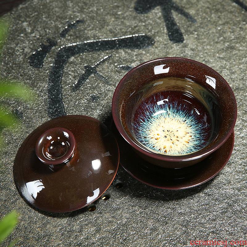 Japanese ceramics tureen large cups kung fu tea set three red glaze to make tea tureen lid up household