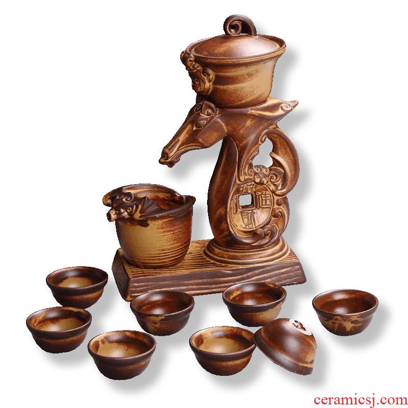 Xin art ceramic semi - automatic edge tea set creative hot tea. Preventer character coarse pottery of a complete set of kung fu tea set