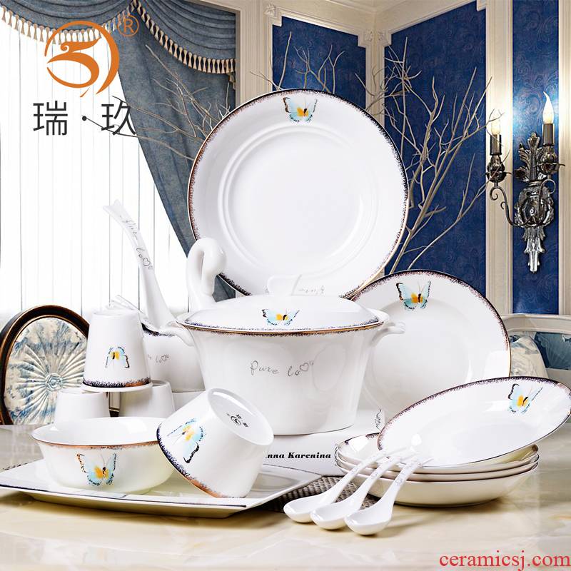 Tangshan ipads porcelain tableware 60 head up phnom penh household microwave ipads porcelain ceramic tableware dishes set of gift box