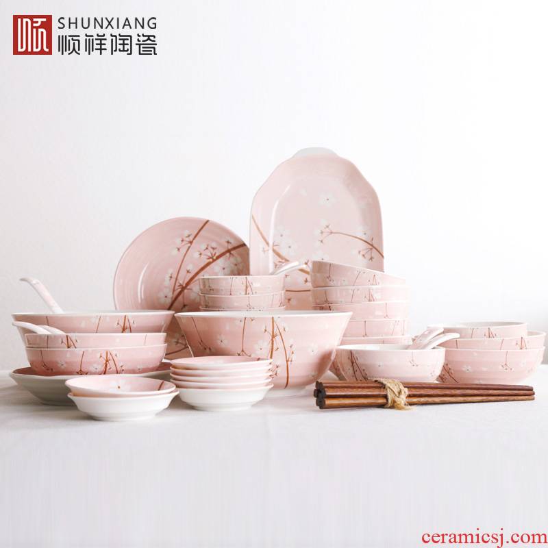 Shun auspicious ceramics Japanese cherry blossom put to use tableware suit household ceramic bowl creative dishes dishes dishes chopsticks