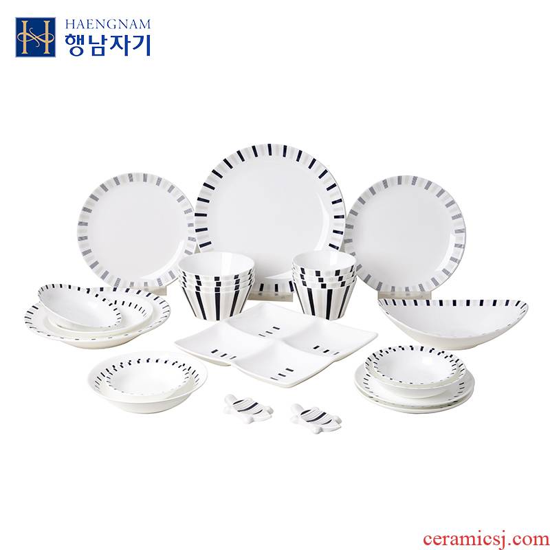Blue stripes 24 head suit Korean ipads porcelain tableware tableware HAENGNAM Han Guoxing south China