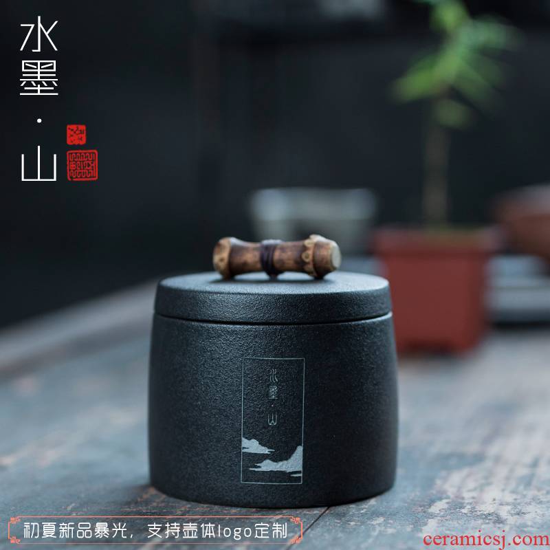 Plain film of Chinese style manual caddy fixings coarse ceramic simple storage tanks new jiangnan wind non - sealed CangChan wind black tea