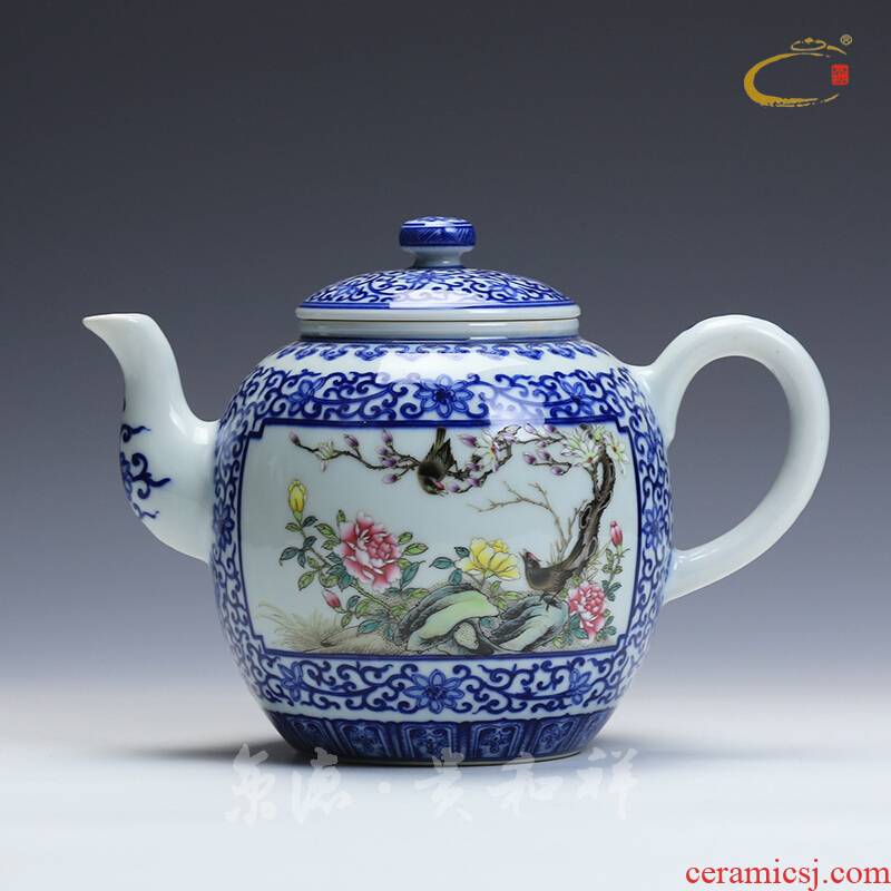 Ceramic tea pot and auspicious collection jingdezhen blue and white the add window mountain manual single pot of tea kettle