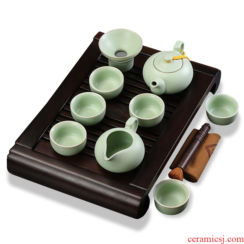 Xin arts edge solid wood tea set tea tray trumpet ebony log kung fu tea tray of a complete set of ceramic tea set