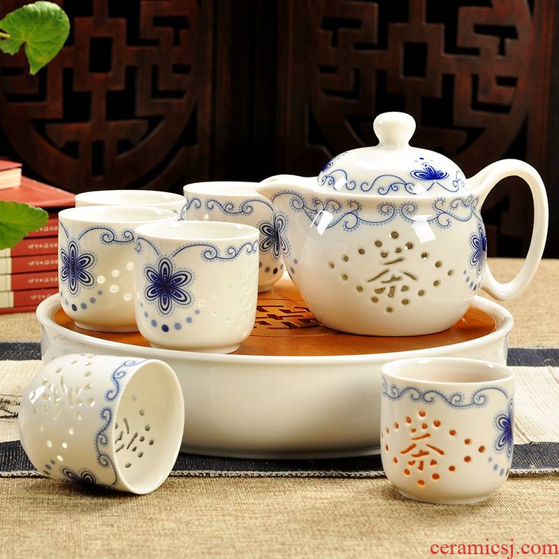 Exquisite tea sets suit of blue and white porcelain ceramic big pot cup of a complete set of kung fu tea tea cup teapot tea tea set