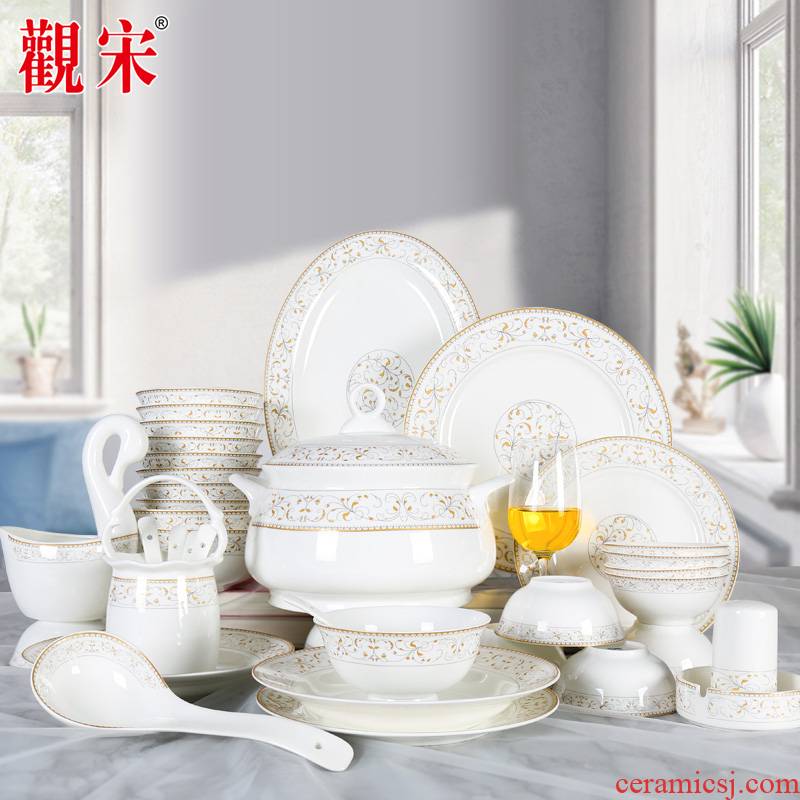 The View song View of song dynasty jingdezhen western - style ipads porcelain ceramics tableware loading of a complete set of European golden bowl set of plates