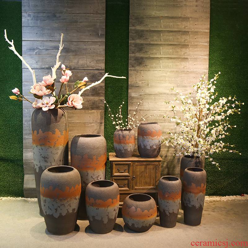 Jingdezhen coarse pottery vase retro nostalgia of large industrial contracted wind mesa simulation flower ceramic flower receptacle