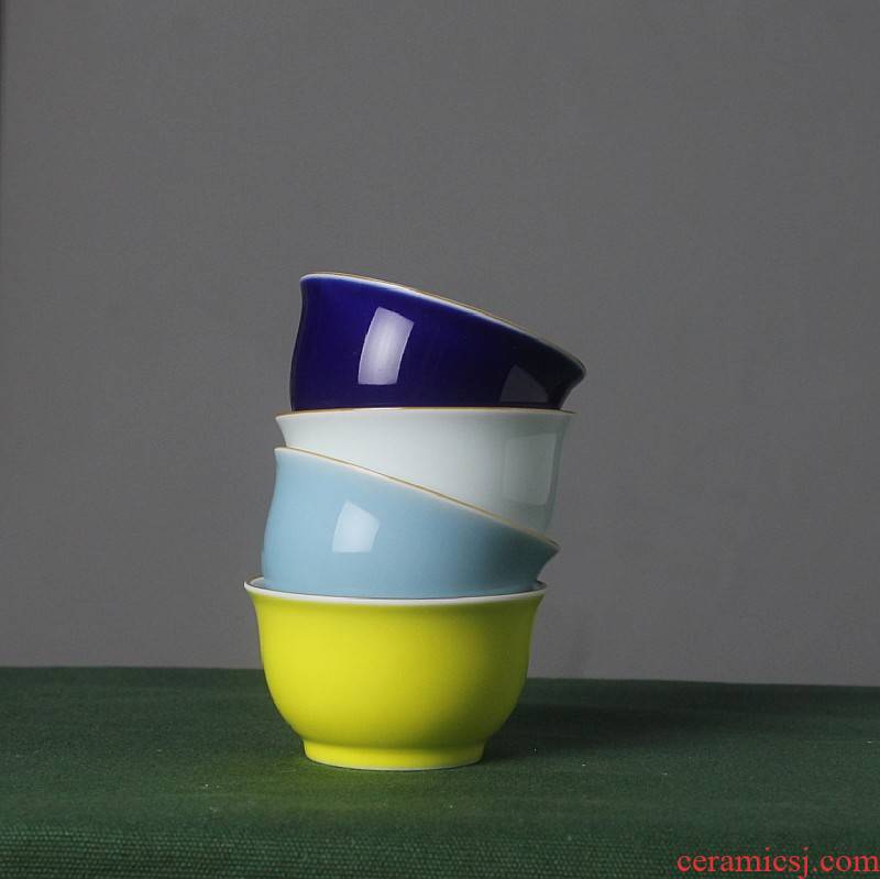 Manual color glaze four - color teacup jingdezhen ceramic sample tea cup by hand master cup single CPU kung fu tea set