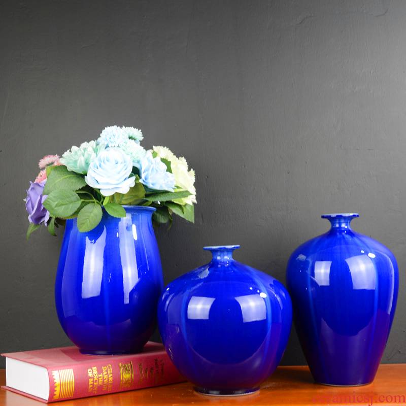 Jingdezhen ceramic blue vase flower arranging home decoration of Chinese style dried flowers flower arrangement sitting room porch decoration furnishing articles
