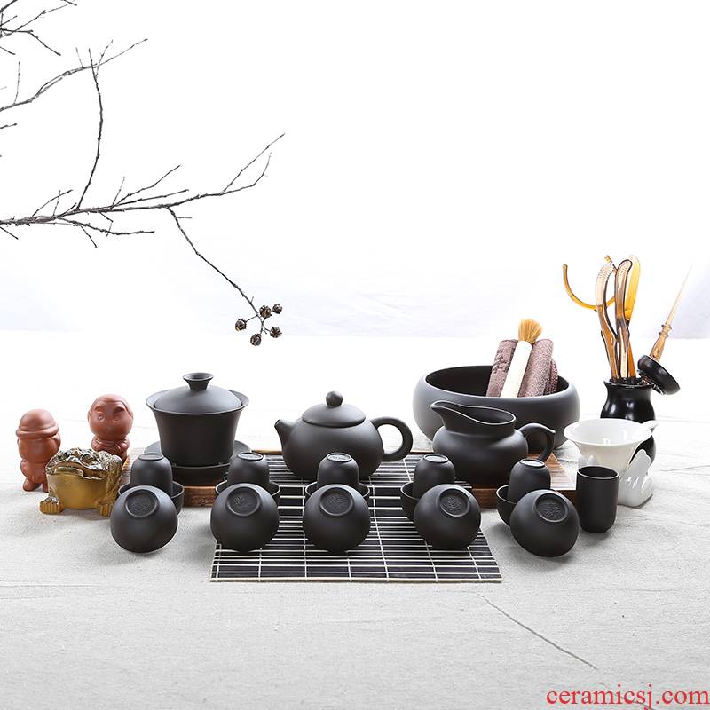 Repeatedly in a complete set of violet arenaceous household utensils kung fu tea set sample tea cup lid to use ceramic tea set, tea