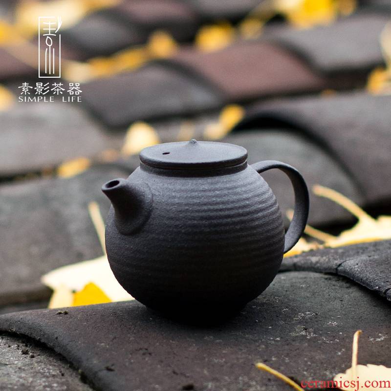 Plain film Japanese coarse pottery teapot small creative zen wind restoring ancient ways is black is the tea pot of household, single pot