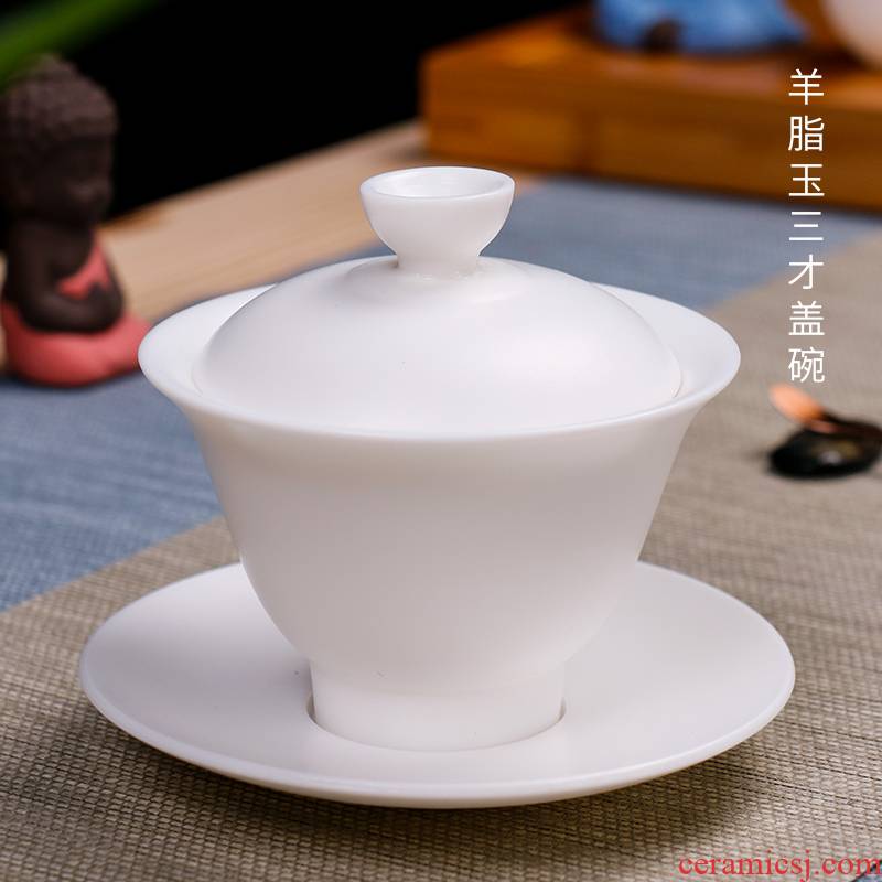 A good laugh, dehua suet jade white porcelain three tureen ceramic kung fu tea tureen white porcelain tureen tea set